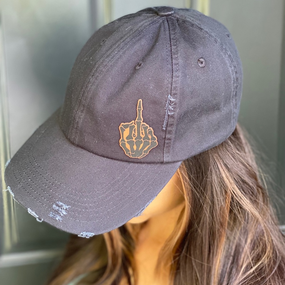 Custom Women’s Distressed Middle finger patch hat